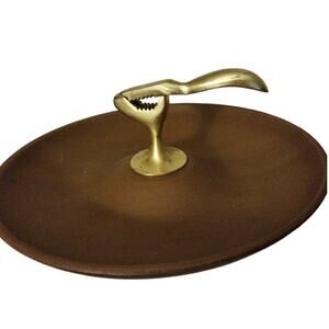 Y2K Nutcracker with Lever Large 12" Wood tone Bowl Party Family Cottage Farm Nut